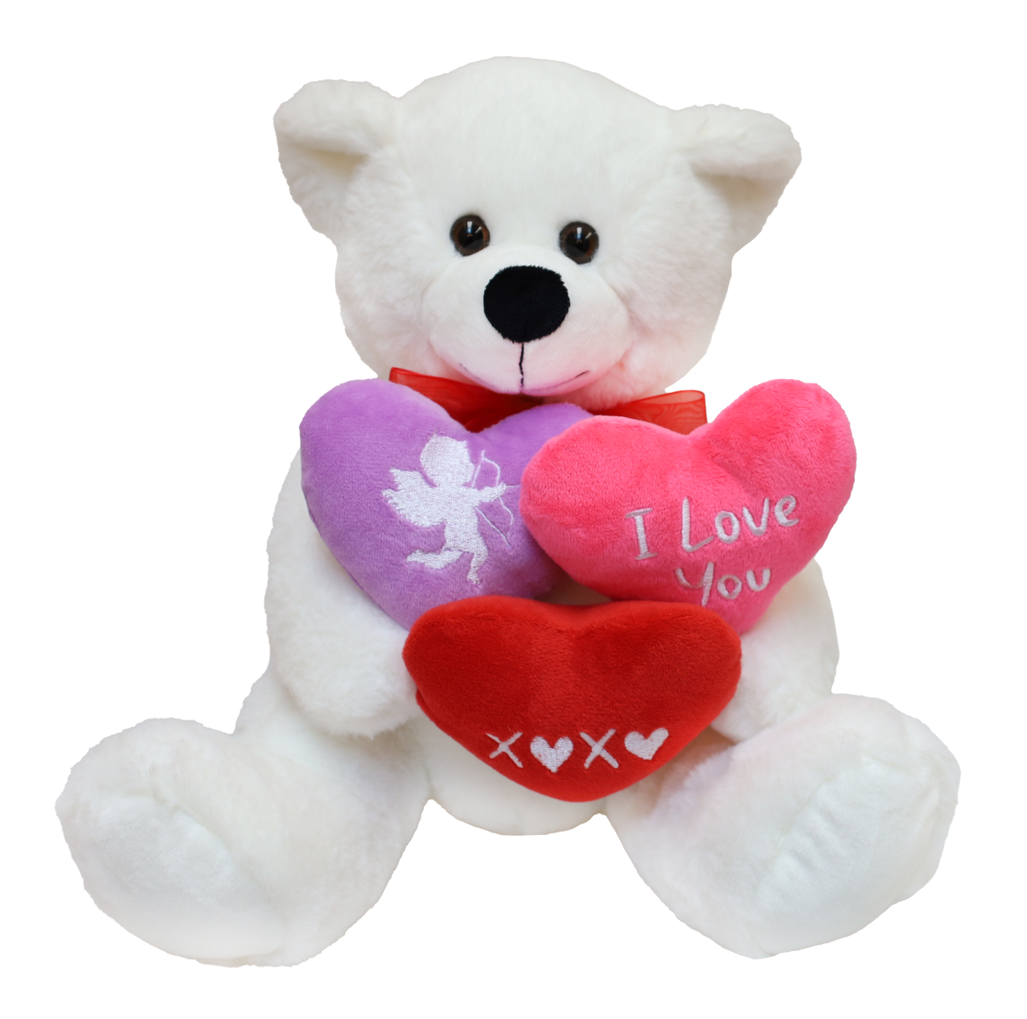Whie Jojo Bear with 3 hearts, 11" - 50212