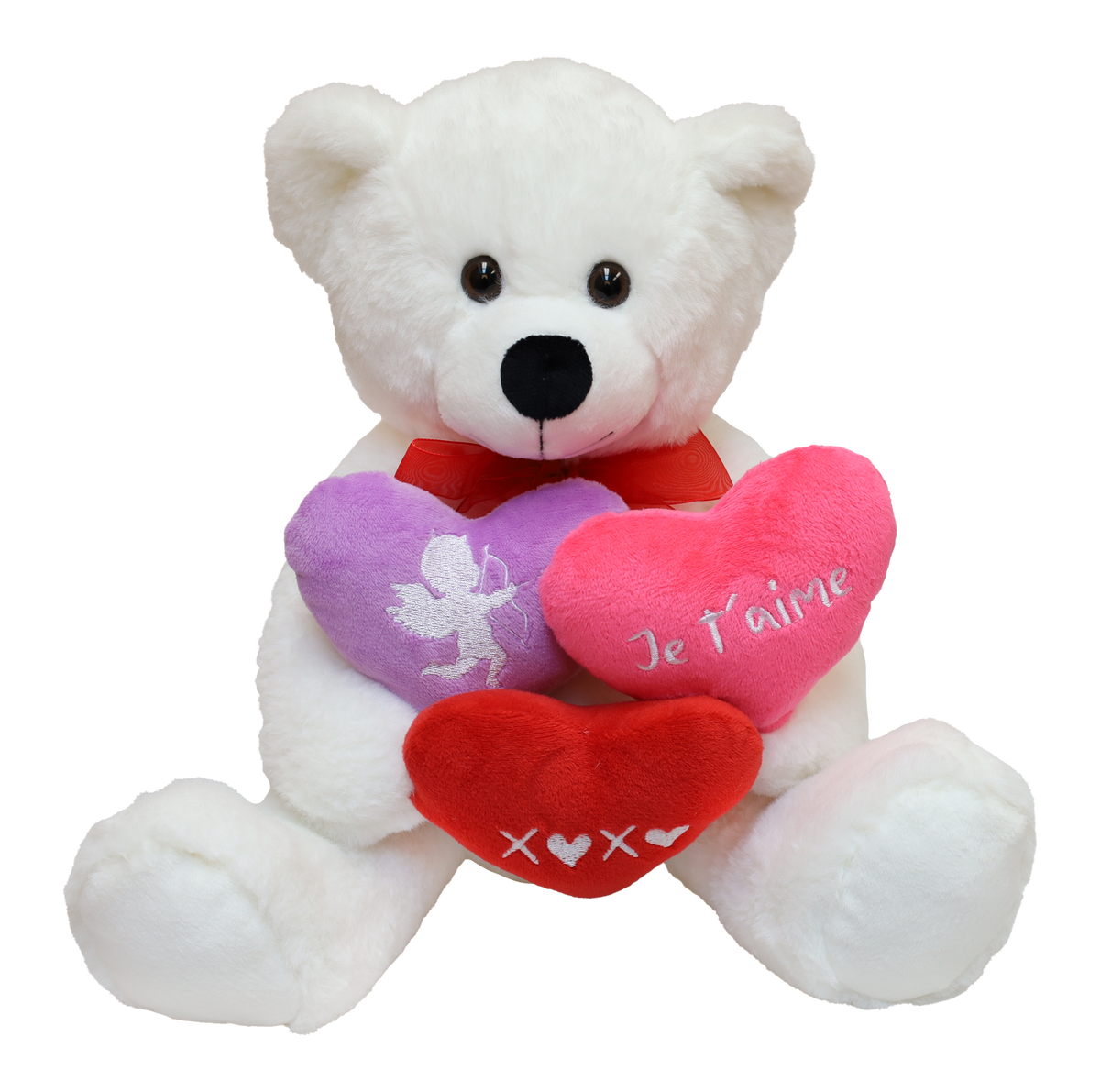 Whie Jojo Bear with 3 hearts, 11
